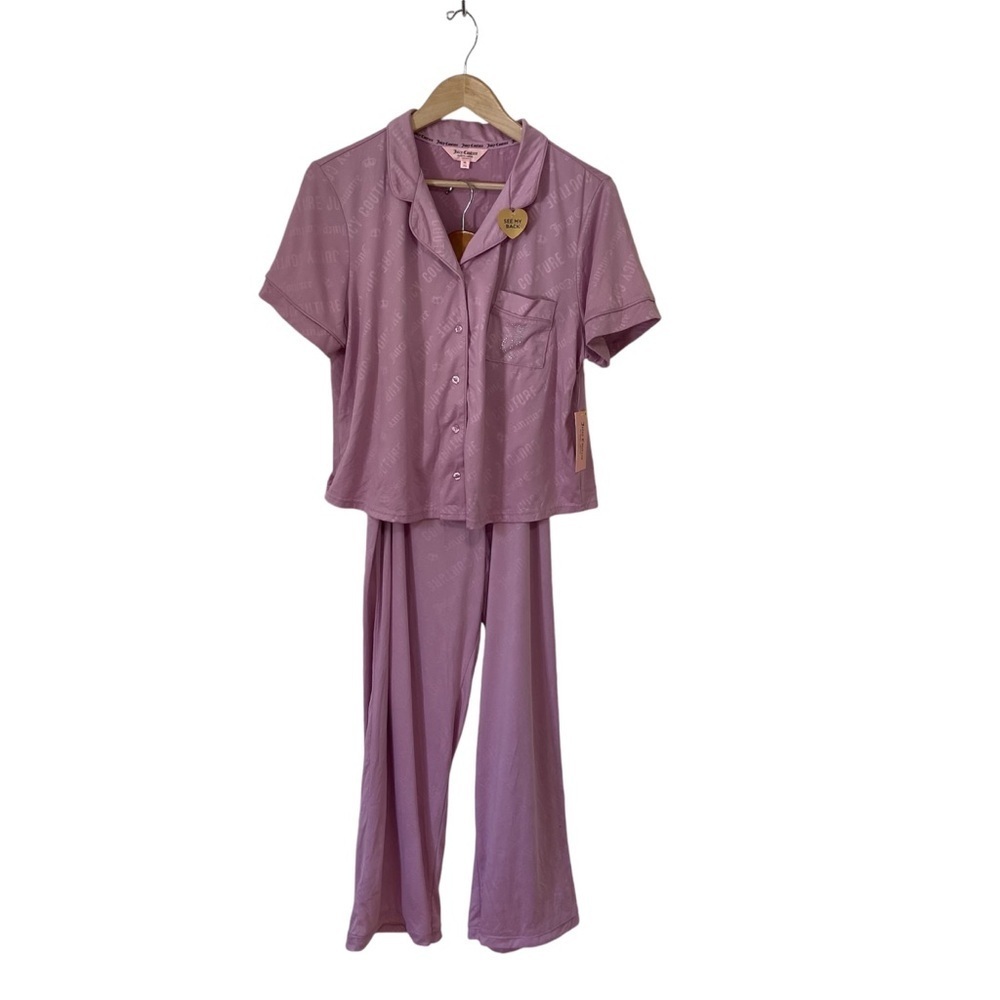 Juicy Couture NWT 2 Piece Pajamas Set Pink Purple Bedazzled PJs Size XL